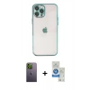 MARSİLYAN™- iPhone 12 Pro Max Kılıf Vadi Minimal - Şeffaf Royal Nano Ekran Koruyucu + Neon Fosforlu Kamera Lens - YL