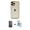 MARSİLYAN™- iPhone 12 Pro Max Kılıf Vadi Minimal - Şeffaf Royal Nano Ekran Koruyucu + Neon Fosforlu Kamera Lens - YL