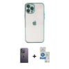 MARSİLYAN™- iPhone 12 Pro Max Kılıf Vadi Minimal - Şeffaf Royal Nano Ekran Koruyucu + Neon Fosforlu Kamera Lens - BZ