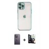 MARSİLYAN™- iPhone 12 Pro Max Kılıf Vadi Minimal - Şeffaf Temperli Cam Ekran Koruyucu + Neon Fosforlu Kamera Lens - BZ