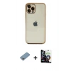 MARSİLYAN™- iPhone 12 Pro Max Kılıf Vadi Minimal - Şeffaf Temperli Cam Ekran Koruyucu + Gökkuşağı Shine Kamera Lens Koruma Cam