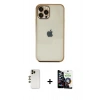 MARSİLYAN™- iPhone 12 Pro Max Kılıf Vadi Minimal - Şeffaf Temperli Cam Ekran Koruyucu + Gold Shine Kamera Lens