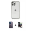 MARSİLYAN™- iPhone 12 Pro Max Kılıf Vadi Minimal - Şeffaf Temperli Cam Ekran Koruyucu + Mavi Neon Fosforlu Kamera Lens