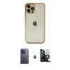 MARSİLYAN™- iPhone 12 Pro Max Kılıf Vadi Minimal - Şeffaf Temperli Cam Ekran Koruyucu + Mavi Neon Fosforlu Kamera Lens