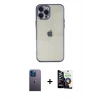 MARSİLYAN™- iPhone 12 Pro Max Kılıf Vadi Minimal - Şeffaf Temperli Cam Ekran Koruyucu + Mavi Neon Fosforlu Kamera Lens