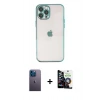 MARSİLYAN™- iPhone 12 Pro Max Kılıf Vadi Minimal - Şeffaf Temperli Cam Ekran Koruyucu + Mavi Neon Fosforlu Kamera Lens