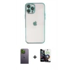 MARSİLYAN™- iPhone 12 Pro Max Kılıf Vadi Minimal - Şeffaf Temperli Cam Ekran Koruyucu + Neon Fosforlu Kamera Lens - YL