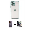 MARSİLYAN™- iPhone 12 Pro Max Kılıf Vadi Minimal - Şeffaf Temperli Cam Ekran Koruyucu + Neon Fosforlu Kamera Lens - SI