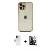 MARSİLYAN™- iPhone 12 Pro Max Kılıf Vadi Minimal - Şeffaf Temperli Cam Ekran Koruyucu + Shine Kamera Lens - LT