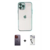 MARSİLYAN™- iPhone 12 Pro Max Kılıf Vadi Minimal - Şeffaf Uv Polymer Nano Ekran Koruyucu + Neon Fosforlu Kamera Lens - TU