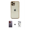MARSİLYAN™- iPhone 12 Pro Max Kılıf Vadi Minimal - Şeffaf Uv Polymer Nano Ekran Koruyucu + Neon Fosforlu Kamera Lens - TU
