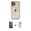 MARSİLYAN™- iPhone 12 Pro Max Kılıf Vadi Minimal - Şeffaf Uv Polymer Nano Ekran Koruyucu + Neon Fosforlu Kamera Lens - YL