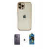 MARSİLYAN™- iPhone 12 Pro Max Kılıf Vadi Minimal - Siyah 18D Cam Ekran Koruyucu + Neon Fosforlu Kamera Lens - BZ