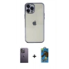 MARSİLYAN™- iPhone 12 Pro Max Kılıf Vadi Minimal - Siyah 18D Cam Ekran Koruyucu + Neon Fosforlu Kamera Lens - BZ