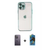 MARSİLYAN™- iPhone 12 Pro Max Kılıf Vadi Minimal - Siyah 18D Cam Ekran Koruyucu + Neon Fosforlu Kamera Lens - BZ