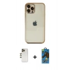 MARSİLYAN™- iPhone 12 Pro Max Kılıf Vadi Minimal - Siyah 18D Cam Ekran Koruyucu + Gold Shine Kamera Lens