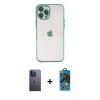 MARSİLYAN™- iPhone 12 Pro Max Kılıf Vadi Minimal - Siyah 18D Cam Ekran Koruyucu + Neon Fosforlu Kamera Lens - MI