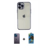 MARSİLYAN™- iPhone 12 Pro Max Kılıf Vadi Minimal - Siyah 18D Cam Ekran Koruyucu + Neon Fosforlu Kamera Lens - MI