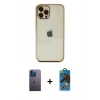 MARSİLYAN™- iPhone 12 Pro Max Kılıf Vadi Minimal - Siyah 18D Cam Ekran Koruyucu + Neon Fosforlu Kamera Lens - MI