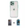 MARSİLYAN™- iPhone 12 Pro Max Kılıf Vadi Minimal - Siyah 18D Cam Ekran Koruyucu + Neon Fosforlu Kamera Lens - SI