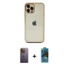 MARSİLYAN™- iPhone 12 Pro Max Kılıf Vadi Minimal - Siyah 18D Cam Ekran Koruyucu + Neon Fosforlu Kamera Lens - SI