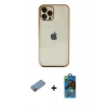 MARSİLYAN™- iPhone 12 Pro Max Kılıf Vadi Minimal - Siyah 18D Cam Ekran Koruyucu + Shine Kamera Lens Koruma Cam - PE