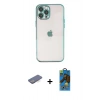 MARSİLYAN™- iPhone 12 Pro Max Kılıf Vadi Minimal - Siyah 18D Cam Ekran Koruyucu + Renkli Kamera Lens Koruma Cam - MI