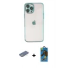 MARSİLYAN™- iPhone 12 Pro Max Kılıf Vadi Minimal - Siyah 18D Cam Ekran Koruyucu + Renkli Kamera Lens Koruma Cam - YL