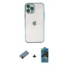 MARSİLYAN™- iPhone 12 Pro Max Kılıf Vadi Minimal - Siyah 18D Cam Ekran Koruyucu + Shine Kamera Lens Koruma Cam - SH