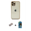 MARSİLYAN™- iPhone 12 Pro Max Kılıf Vadi Minimal - Siyah 18D Cam Ekran Koruyucu + Shine Kamera Lens Koruma Cam - SABE