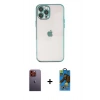 MARSİLYAN™- iPhone 12 Pro Max Kılıf Vadi Minimal - Siyah 18D Cam Ekran Koruyucu + Turuncu Neon Fosforlu Kamera Lens