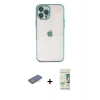 MARSİLYAN™- iPhone 12 Pro Max Kılıf Vadi Minimal - Siyah 20D Premium Cam Ekran Koruyucu + Renkli Kamera Lens Koruma Cam - MI