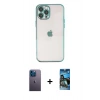 MARSİLYAN™- iPhone 12 Pro Max Kılıf Vadi Minimal - Siyah 34D Izgaralı Cam + Mavi Neon Fosforlu Kamera Lens