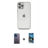 MARSİLYAN™- iPhone 12 Pro Max Kılıf Vadi Minimal - Siyah 34D Izgaralı Cam + Mavi Neon Fosforlu Kamera Lens