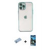 MARSİLYAN™- iPhone 12 Pro Max Kılıf Vadi Minimal - Siyah 34D Izgaralı Cam + Mavi Shine Kamera Lens Koruma Cam