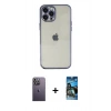 MARSİLYAN™- iPhone 12 Pro Max Kılıf Vadi Minimal - Siyah 34D Izgaralı Cam + Neon Fosforlu Kamera Lens - BZ