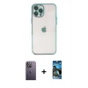 MARSİLYAN™- iPhone 12 Pro Max Kılıf Vadi Minimal - Siyah 34D Izgaralı Cam + Neon Fosforlu Kamera Lens - BZ