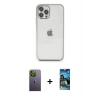 MARSİLYAN™- iPhone 12 Pro Max Kılıf Vadi Minimal - Siyah 34D Izgaralı Cam + Neon Fosforlu Kamera Lens - YL