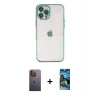 MARSİLYAN™- iPhone 12 Pro Max Kılıf Vadi Minimal - Siyah 34D Izgaralı Cam + Neon Fosforlu Kamera Lens - SI