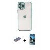 MARSİLYAN™- iPhone 12 Pro Max Kılıf Vadi Minimal - Siyah 34D Izgaralı Cam + Turuncu Renkli Kamera Lens Koruma Cam