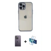 MARSİLYAN™- iPhone 12 Pro Max Kılıf Vadi Minimal - Siyah 3D Antistatik Cam Ekran Koruyucu + Neon Fosforlu Kamera Lens - BZ