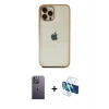 MARSİLYAN™- iPhone 12 Pro Max Kılıf Vadi Minimal - Siyah 3D Antistatik Cam Ekran Koruyucu + Neon Fosforlu Kamera Lens - BZ
