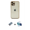 MARSİLYAN™- iPhone 12 Pro Max Kılıf Vadi Minimal - Siyah 3D Antistatik Cam Ekran Koruyucu + Metal Kamera Lens Koruma Cam - KI