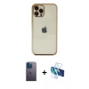 MARSİLYAN™- iPhone 12 Pro Max Kılıf Vadi Minimal - Siyah 3D Antistatik Cam Ekran Koruyucu + Neon Fosforlu Kamera Lens - MI