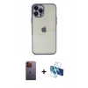 MARSİLYAN™- iPhone 12 Pro Max Kılıf Vadi Minimal - Siyah 3D Antistatik Cam Ekran Koruyucu + Neon Fosforlu Kamera Lens - TU