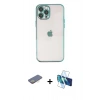 MARSİLYAN™- iPhone 12 Pro Max Kılıf Vadi Minimal - Siyah 3D Antistatik Cam Ekran Koruyucu + Renkli Kamera Lens Koruma Cam - SI
