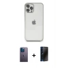 MARSİLYAN™- iPhone 12 Pro Max Kılıf Vadi Minimal - Siyah 3D Antistatik Hayalet Cam Ekran Koruyucu + Mavi Neon Fosforlu Kamera Lens