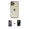 MARSİLYAN™- iPhone 12 Pro Max Kılıf Vadi Minimal - Siyah 3D Antistatik Hayalet Cam Ekran Koruyucu + Neon Fosforlu Kamera Lens - TU