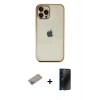 MARSİLYAN™- iPhone 12 Pro Max Kılıf Vadi Minimal - Siyah 3D Antistatik Hayalet Cam Ekran Koruyucu + Sierra Blue Shine Kamera Lens Koruma Cam