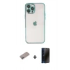 MARSİLYAN™- iPhone 12 Pro Max Kılıf Vadi Minimal - Siyah 3D Antistatik Hayalet Cam Ekran Koruyucu + Sierra Blue Shine Kamera Lens Koruma Cam